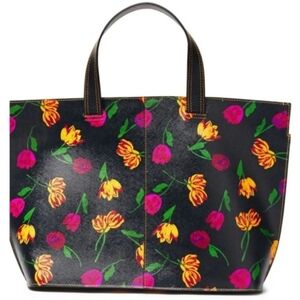 GANNI Leather Floral Print Shopper Tote, Black/Multicolored, NWT